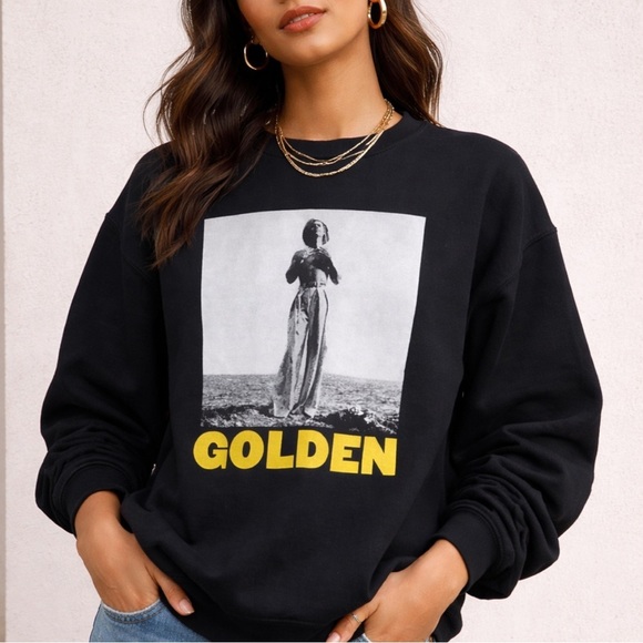 Harry Styles Tops - Harry Styles GOLDEN Spell Out Crewneck Sweatshirt Size M Black One Direction